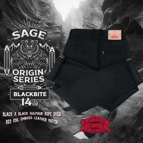 Sage Blackbite 14oz Black x Black Sanforized Denim