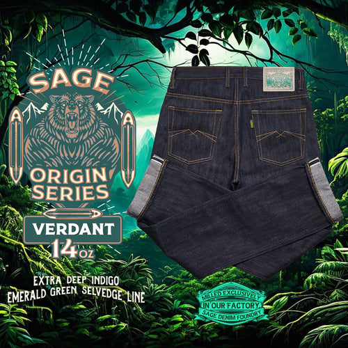 Origin Series : Verdant 14oz Sanforized Deep Indigo Emerald Green Selvedge