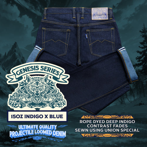 Sage Genesis Series : 15oz Indigo x Blue Ultimate Quality Projectile Loomed Denim