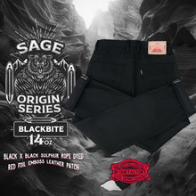 Load image into Gallery viewer, Sage Blackbite 14oz Black x Black Sanforized Denim