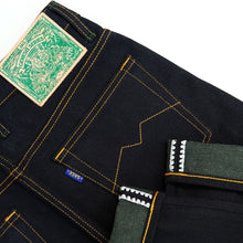 Load image into Gallery viewer, Genesis Series : 14oz Deep Indigo x Green Weft Projectile Loomed Denim