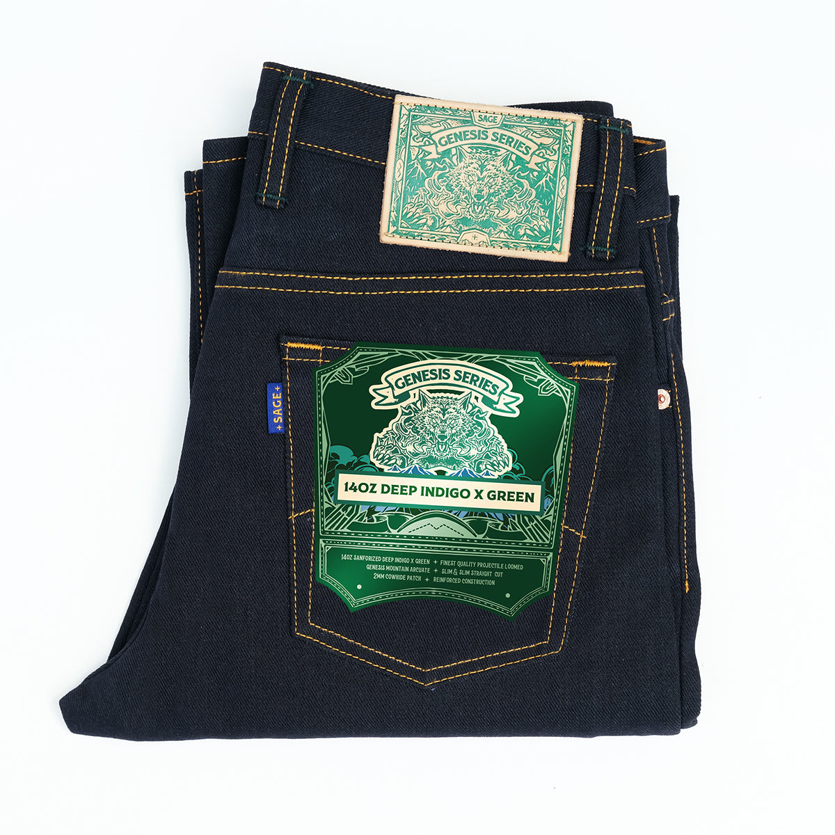 Genesis Series : 14oz Deep Indigo x Green Weft Projectile Loomed Denim ...