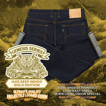 Load image into Gallery viewer, Genesis Series : Ultimate Quality Projectile Loomed Denim 14oz Deep Indigo - Gold Hardware Edition