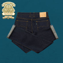 Load image into Gallery viewer, Genesis Series : Ultimate Quality Projectile Loomed Denim 14oz Deep Indigo - Gold Hardware Edition