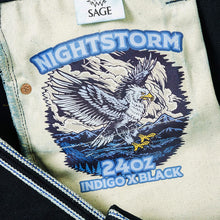 Load image into Gallery viewer, Nightstorm 24oz Unsanforized Deep Indigo x Black Selvedge Denim