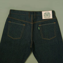Load image into Gallery viewer, Origin Raw : Greenstrike 14oz Unsanforized Deep Indigo x Green