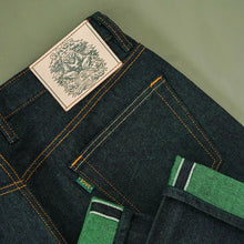 Load image into Gallery viewer, Origin Raw : Greenstrike 14oz Unsanforized Deep Indigo x Green