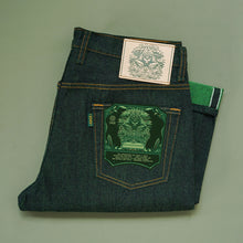 Load image into Gallery viewer, Origin Raw : Greenstrike 14oz Unsanforized Deep Indigo x Green