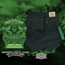 Load image into Gallery viewer, Origin Raw : Greenstrike 14oz Unsanforized Deep Indigo x Green