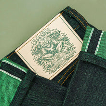 Load image into Gallery viewer, Origin Raw : Greenstrike 14oz Unsanforized Deep Indigo x Green