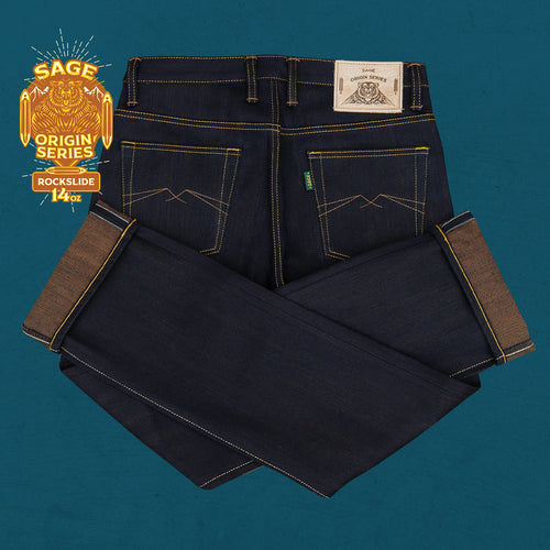 Origin Series : Rockslide 14oz Sanforized Deep Indigo x Brown