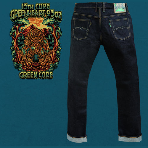 Sage Denim 13th Anniversary Special : The 13th Core Greenheart 23oz Unsanforized Deep Indigo Green Core Selvedge Denim