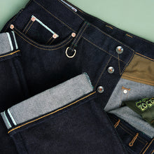 Load image into Gallery viewer, Sage Denim 13th Anniversary Special : The 13th Core Greenheart 23oz Unsanforized Deep Indigo Green Core Selvedge Denim
