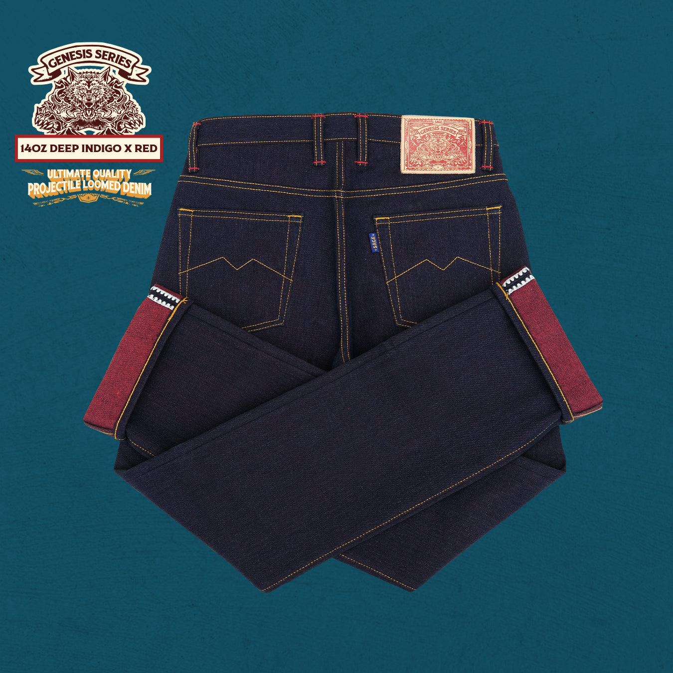 Sage Denim Genesis Series : 14oz Deep Indigo x Red Weft Projectile Loomed Denim