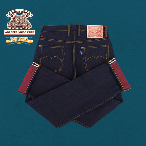 Sage Denim Genesis Series : 14oz Deep Indigo x Red Weft Projectile Loomed Denim