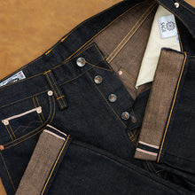 Load image into Gallery viewer, Sage Denim Groundking 22oz Unsanforized Deep Indigo x Soil Brown Selvedge Denim