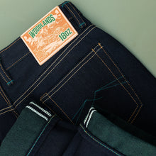Load image into Gallery viewer, Sage Denim Woodlands 18oz Unsanforized Deep Indigo x Green