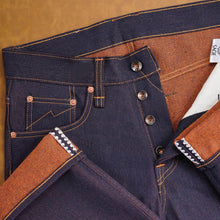 Load image into Gallery viewer, Sage Genesis Series : Ultimate Quality Projectile Loomed Denim 14oz Deep Indigo x Orange Denim