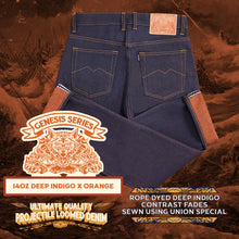 Load image into Gallery viewer, Sage Genesis Series : Ultimate Quality Projectile Loomed Denim 14oz Deep Indigo x Orange Denim