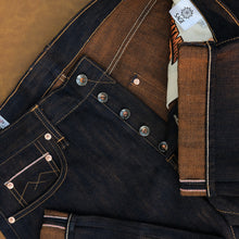 Load image into Gallery viewer, Sage Greatmire 19oz Unsanforized Deep Indigo x Soil Brown Selvedge Denim