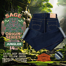 Load image into Gallery viewer, DEFECT SALE! Sage Origins : Jungler 14oz Sanforized Deep Indigo Selvedge Denim