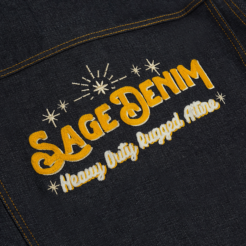 Sage Signum Embroidered Work Jacket 14oz Deep Indigo